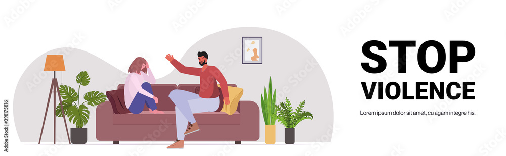 angry husband punching and hitting wife stop domestic violence and aggression against women living room interior copy space horizontal full length vector illustration angry husband punching and hitting wife stop domestic violence and aggression against women living room interior copy space horizontal full length vector illustration
