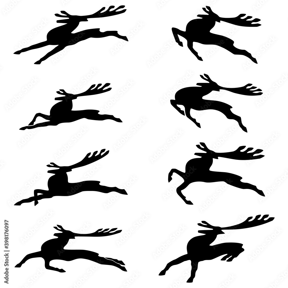 Silhouette of a running deer. Vector illustration on a white background. Silhouette of a running deer. Vector illustration on a white background.