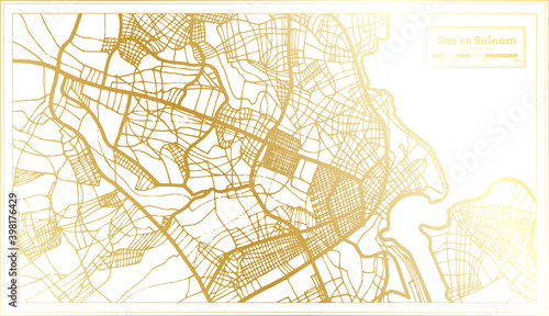 Dar es Salaam Tanzania City Map in Retro Style in Golden Color. Outline Map.