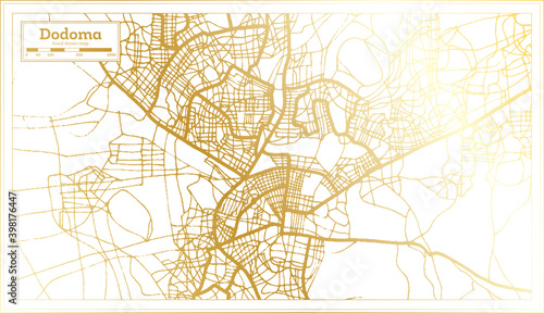 Dodoma Tanzania City Map in Retro Style in Golden Color. Outline Map.