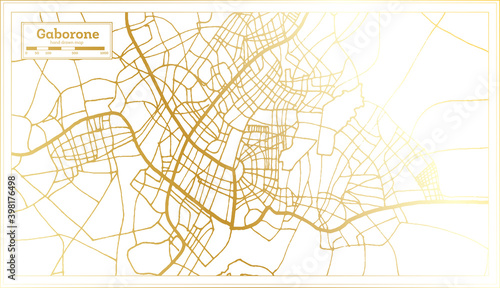Gaborone Botswana City Map in Retro Style in Golden Color. Outline Map.