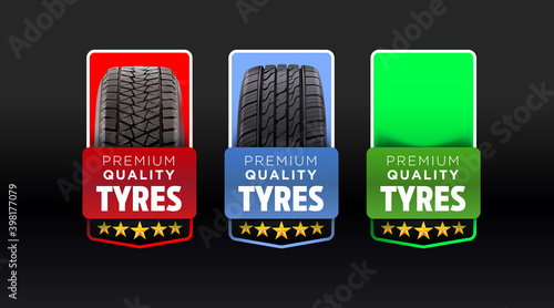 Auto service shop. Wheels discs and tires. Realistic car tire of wheels. Tire icon set. Track traces. Tyre car advertisement poster. Banner. Promo. Information. Store. Action. Car Service. Repair.