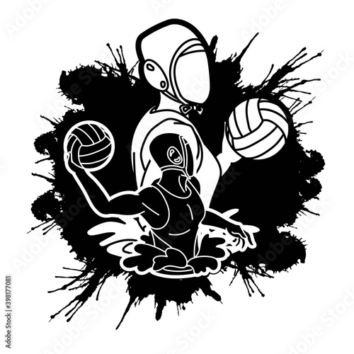 Group of water polo players  action cartoon graphic vector
