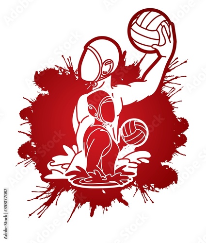 Group of water polo players  action cartoon graphic vector