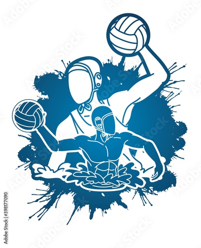 Group of water polo players  action cartoon graphic vector