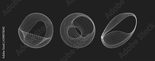 Wireframe object with lines and dots. Abstract 3D connection structure. Geometric shape for design. Molecular grid. Vector.