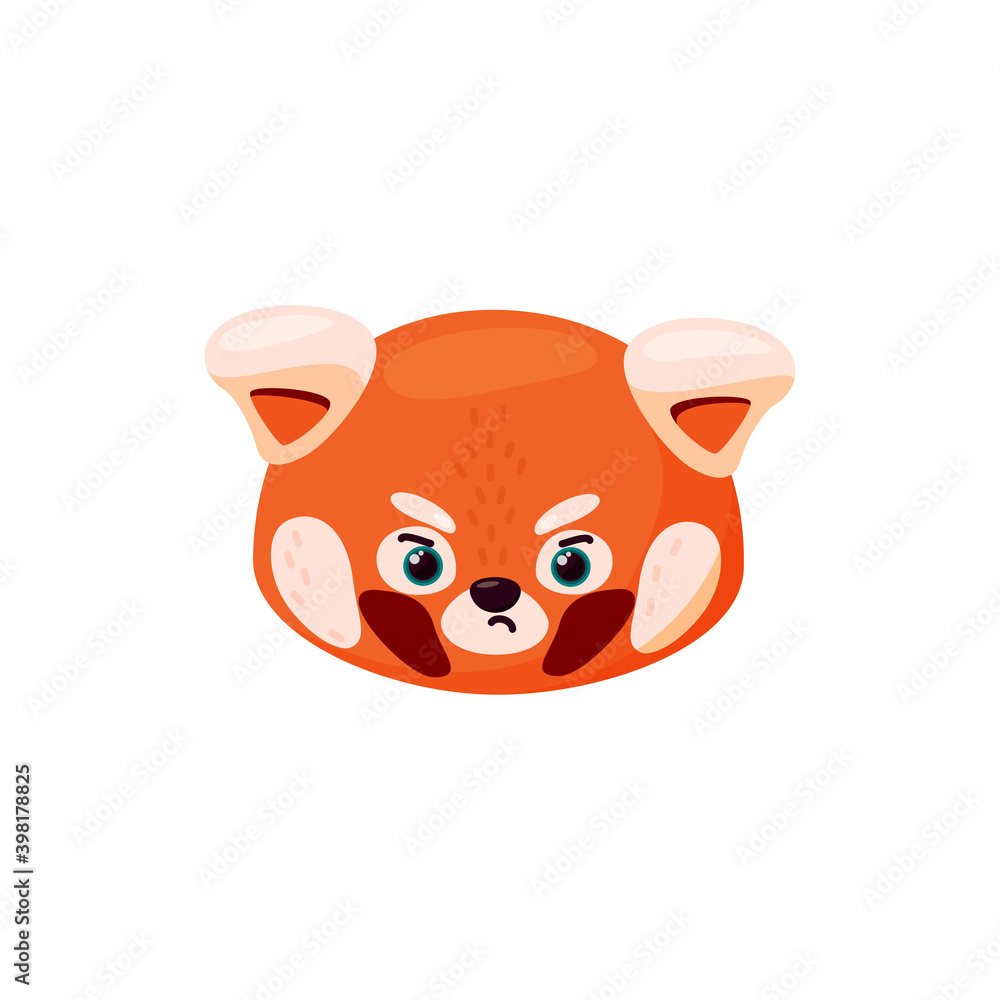 Red panda head as sad emoji. Angry emoticon. Vector illustration of