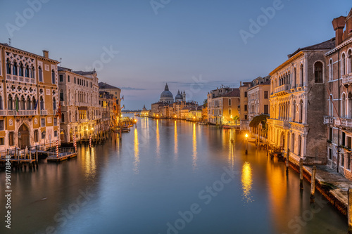 The Grand Canal and the Basilica Di Santa Maria Della Salute in Venice before sunrise