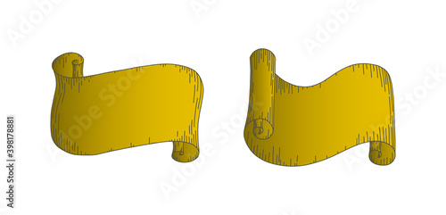Parchment scrolls. Set of horizontal paper parchments isolated in white background. Vector illustration in doodle style