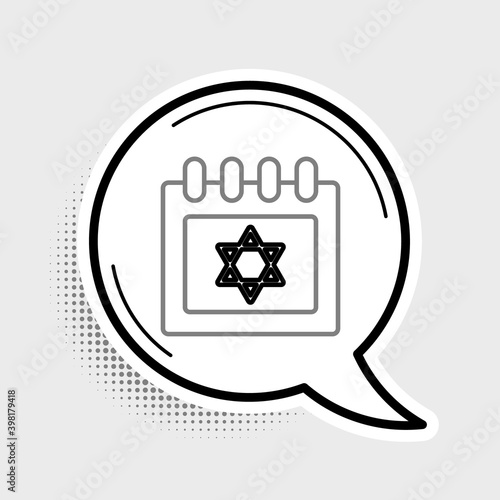 Line Jewish calendar with star of david icon isolated on grey background. Hanukkah calendar day. Colorful outline concept. Vector.