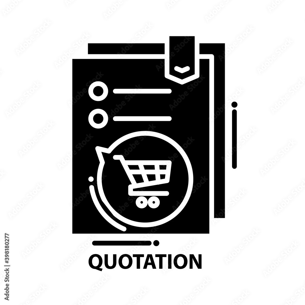 quotation icon, black vector sign with editable strokes, concept illustration quotation icon, black vector sign with editable strokes, concept illustration