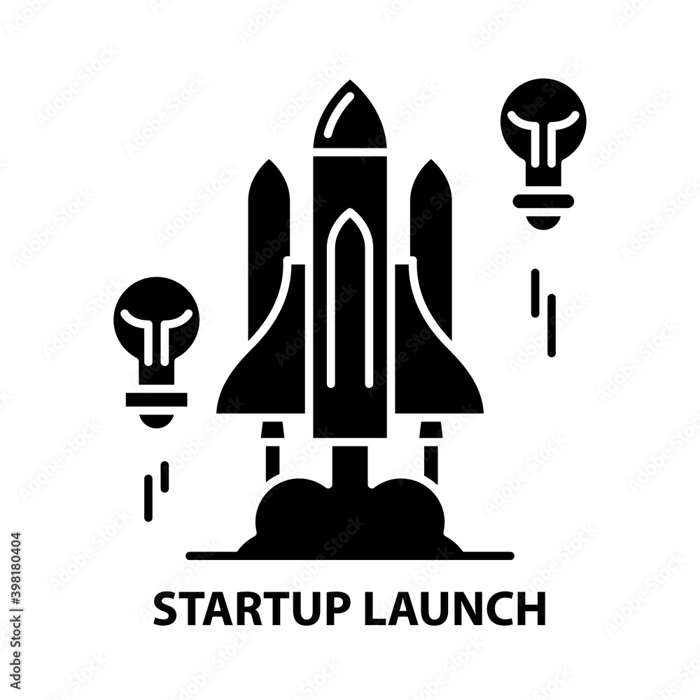startup launch icon, black vector sign with editable strokes, concept illustration