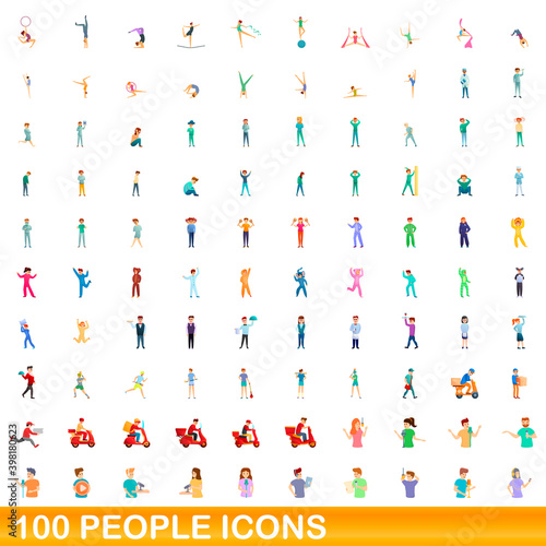 100 people icons set. Cartoon illustration of 100 people icons vector set isolated on white background