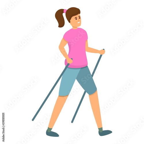 Woman nordic walking icon. Cartoon of woman nordic walking vector icon for web design isolated on white background