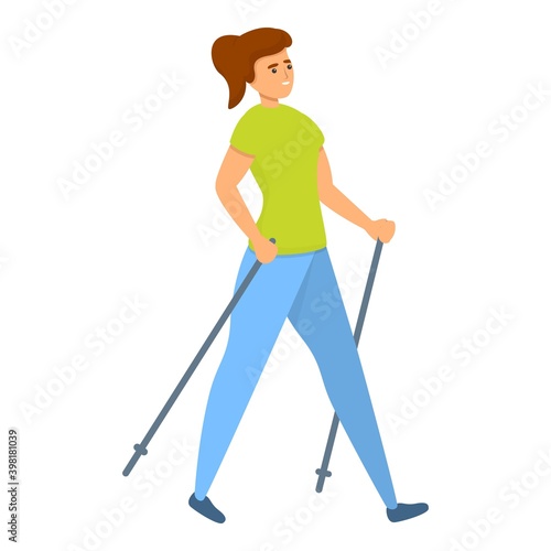 Girl nordic walking icon. Cartoon of girl nordic walking vector icon for web design isolated on white background