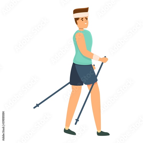 Sport nordic walking icon. Cartoon of sport nordic walking vector icon for web design isolated on white background