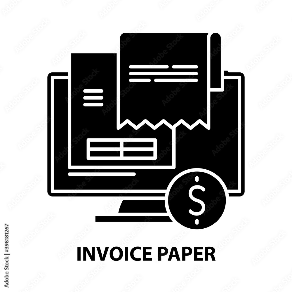 invoice paper icon, black vector sign with editable strokes, concept illustration invoice paper icon, black vector sign with editable strokes, concept illustration