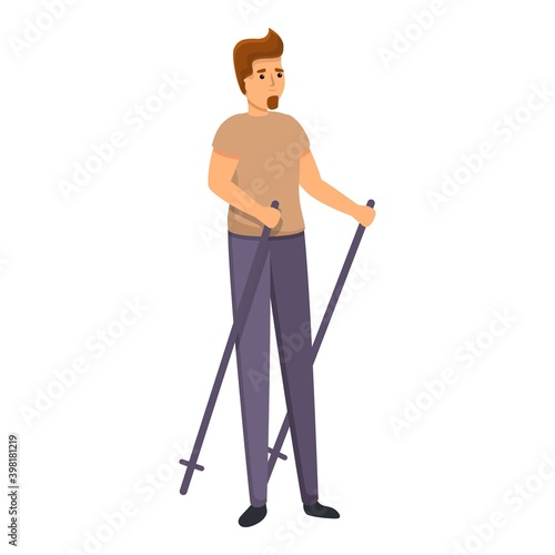 Bearded boy nordic walking icon. Cartoon of bearded boy nordic walking vector icon for web design isolated on white background