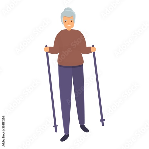 Grandmother nordic walking icon. Cartoon of grandmother nordic walking vector icon for web design isolated on white background