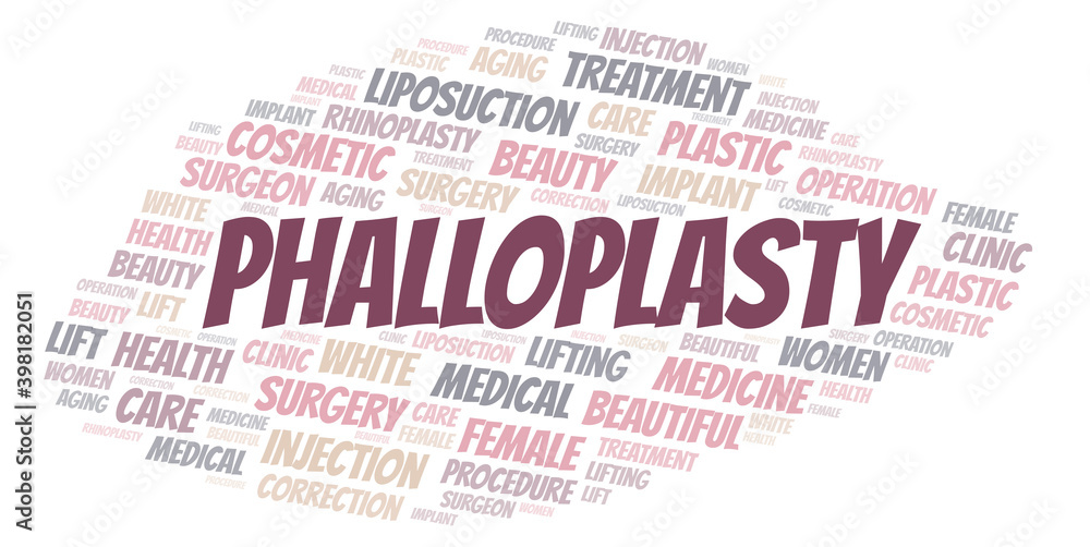 Phalloplasty typography word cloud create with the text only. Type of plastic surgery Phalloplasty typography word cloud create with the text only. Type of plastic surgery