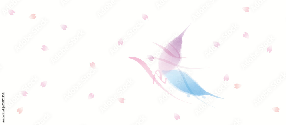 蝶の漢字　桜の花びら　水彩