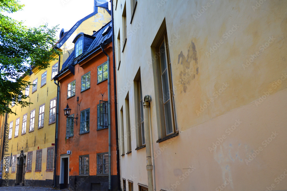 The street with colorful buildings in the Old Town (Gamla Stan), Stockholm center, Sweden