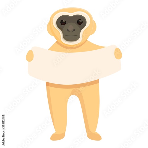 Gibbon banner icon. Cartoon of gibbon banner vector icon for web design isolated on white background