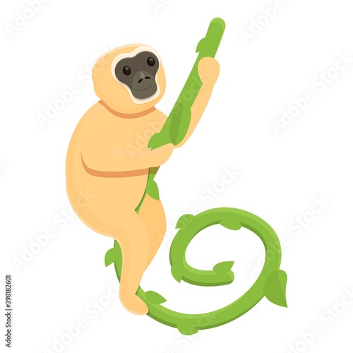 Gibbon on liana icon. Cartoon of gibbon on liana vector icon for web design isolated on white background