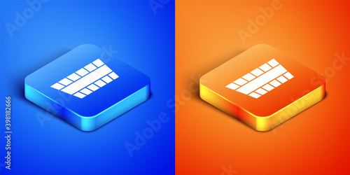 Isometric Sauna bucket icon isolated on blue and orange background. Square button. Vector.