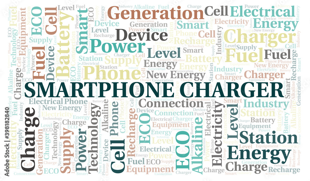 Fototapeta premium Smartphone Charger typography word cloud create with the text only.