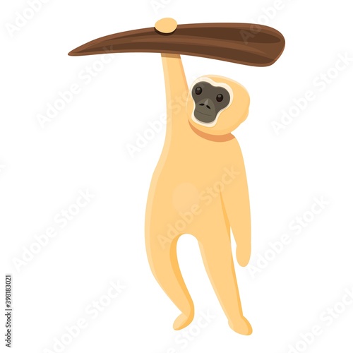 Gibbon hanging tree branch icon. Cartoon of gibbon hanging tree branch vector icon for web design isolated on white background