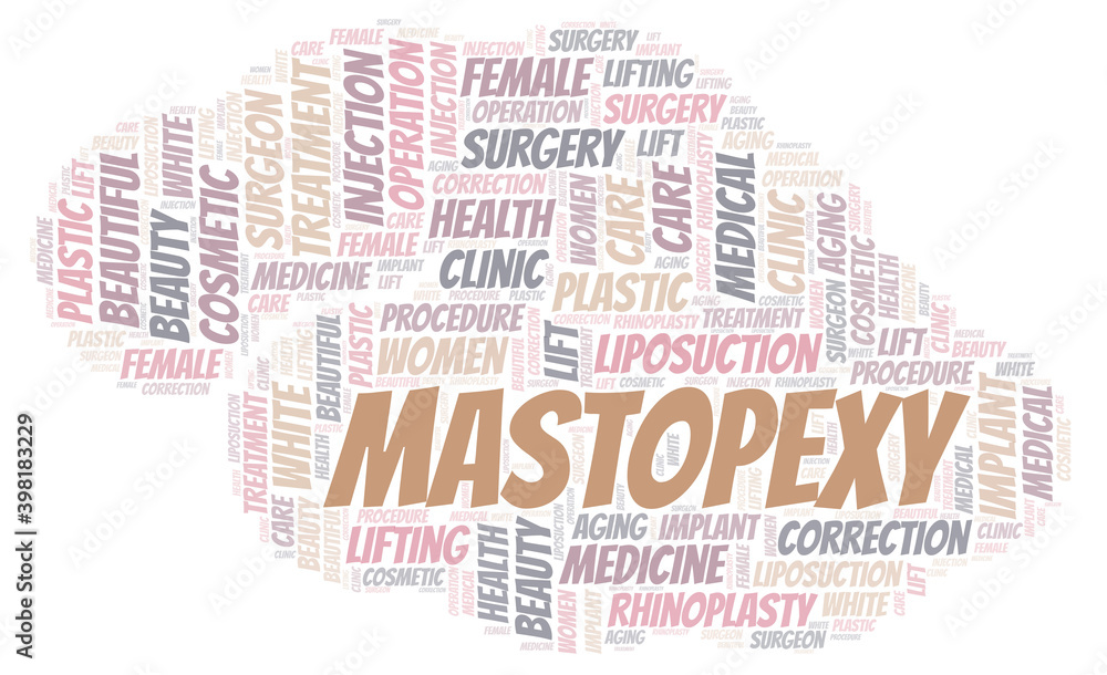 Fototapeta premium Mastopexy typography word cloud create with the text only. Type of plastic surgery