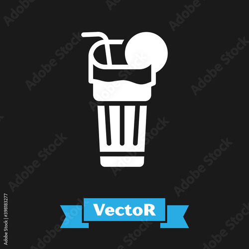White Fresh smoothie icon isolated on black background. Vector.