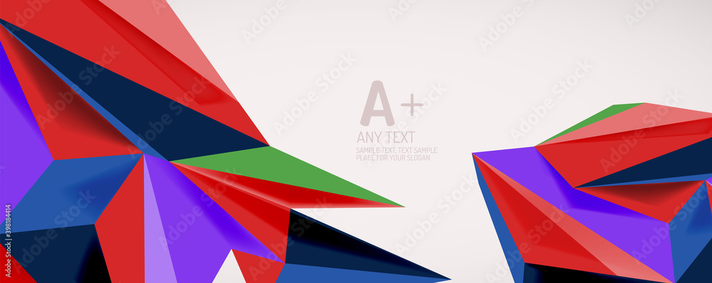 Vector triangle geometric backgrounds. Low poly 3d shape on light backdrop. Vector illustration for covers, banners, flyers and posters and other designs Vector triangle geometric backgrounds. Low poly 3d shape on light backdrop. Vector illustration for covers, banners, flyers and posters and other designs