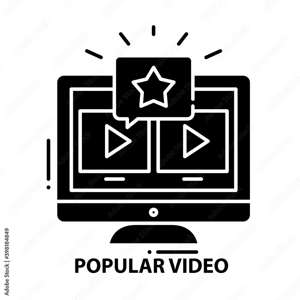 popular video icon, black vector sign with editable strokes, concept illustration popular video icon, black vector sign with editable strokes, concept illustration