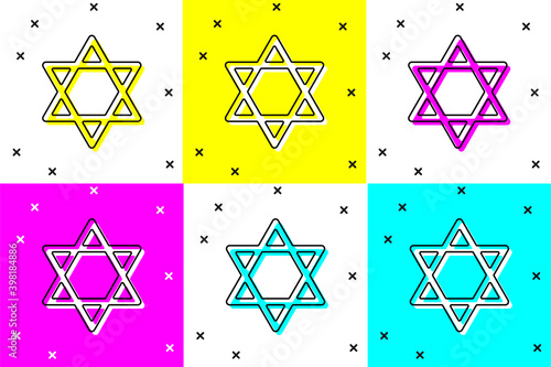 Set Star of David icon isolated on color background. Jewish religion symbol. Symbol of Israel. Vector.