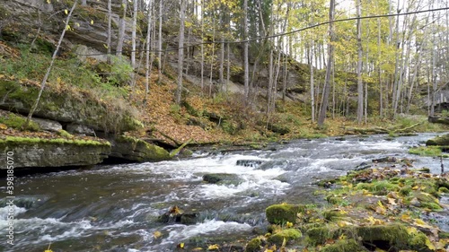 Landscape view of the river in Lahemaa National Park in Nommeveski with the tall trees on the side in Estonia photo