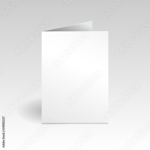 White vertical greeting card mockup template. Isolated on light gradient gray background with shadow.