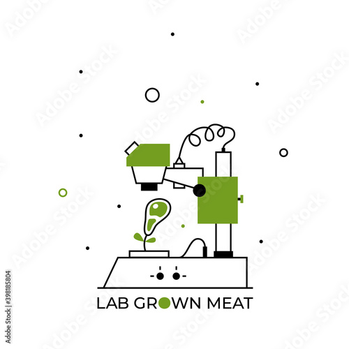 Vector illustration. The concept of plant based meat grown in laboratory. With concern for the planet and love for animals.