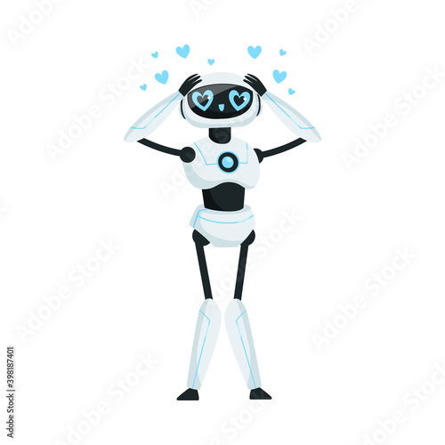 Modern Humanoid or Robotic Device with Iron Limbs Feeling Love Emotion Vector Illustration © topvectors