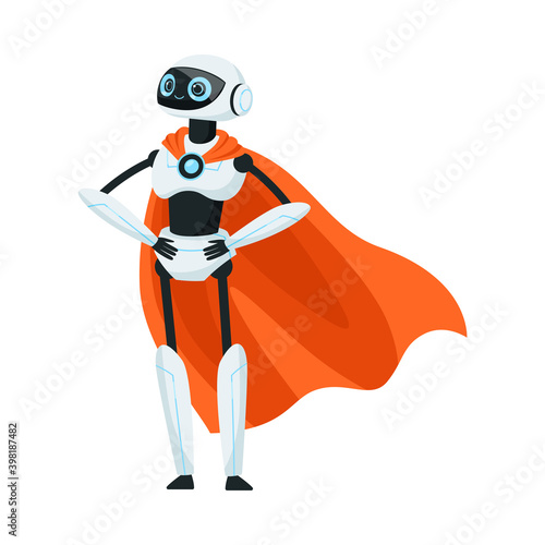 Modern Humanoid or Robotic Device Wearing Red Cloak Vector Illustration