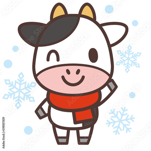 マフラーをした牛のキャラクター　Cow character with a muffler