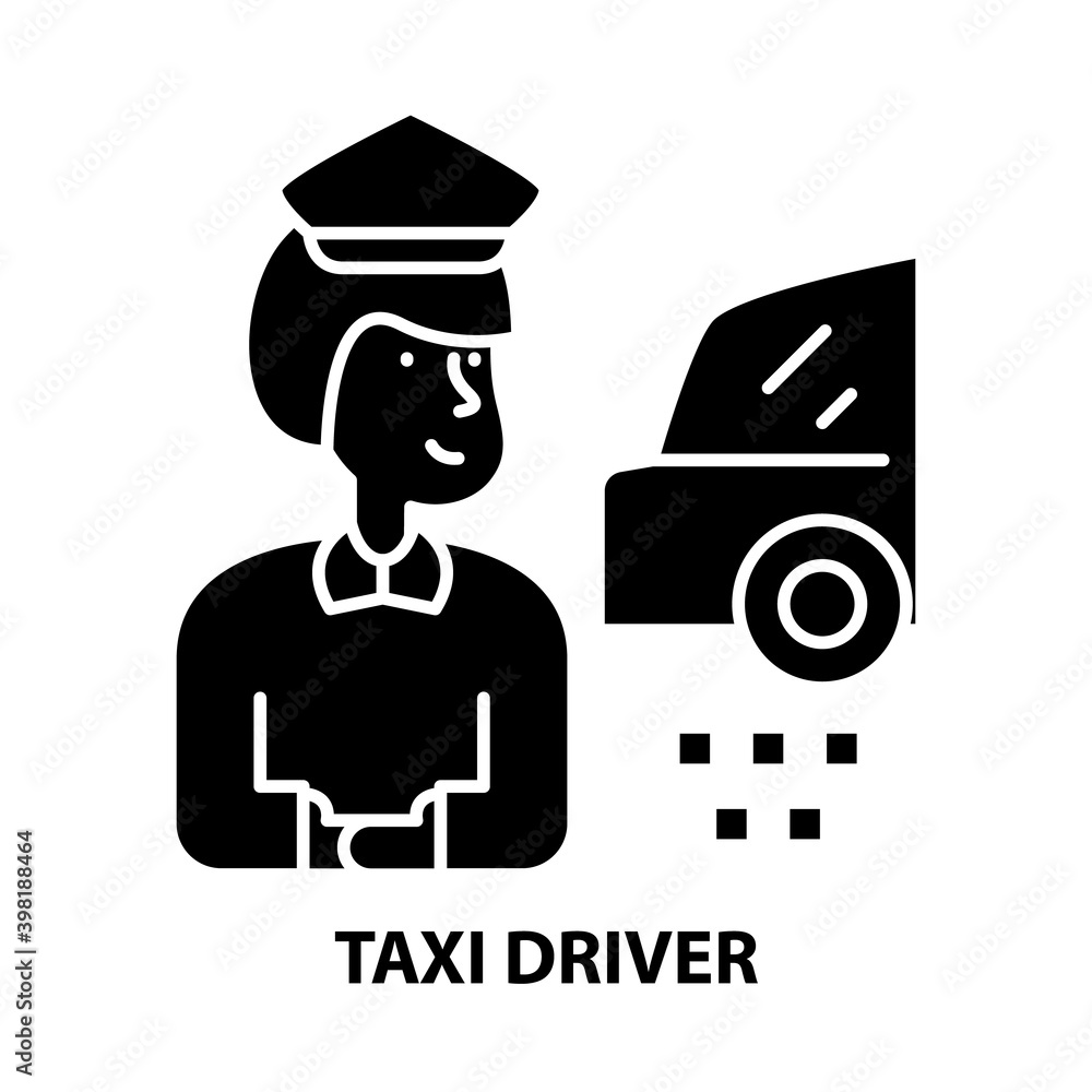 taxi driver icon, black vector sign with editable strokes, concept illustration