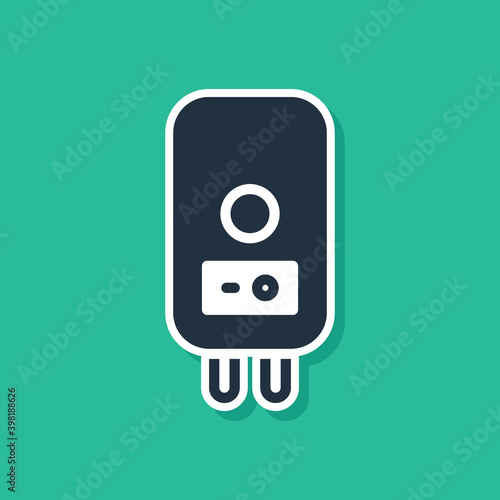 Blue Electric boiler for heating water icon isolated on green background. Vector.