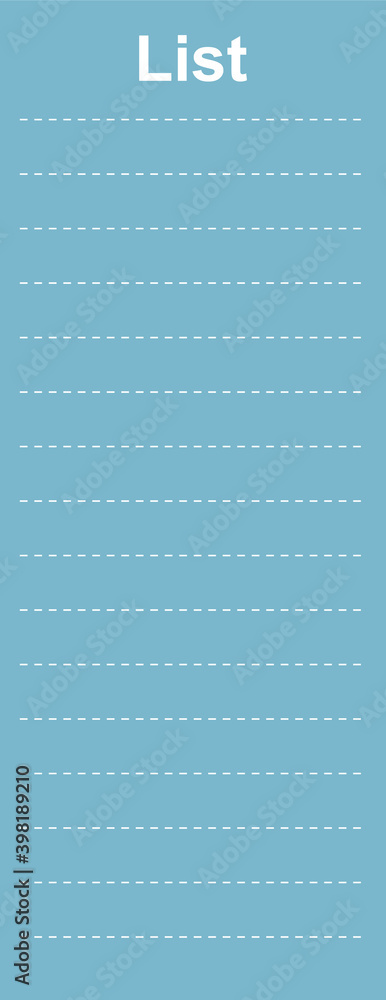 List reminder vertical card template isolated vector illustration. To do list blank empty white horizontal dotted line blue background.