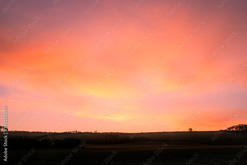 Sunrise over the rural countryside in Wiltshire, UK
