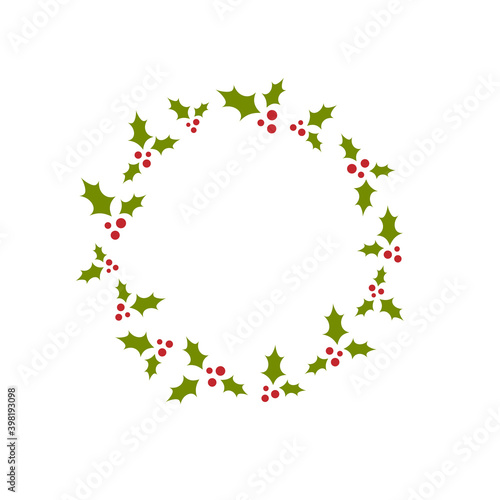 red holly berries raceme wreath. Christmas garland good for greeting cards.