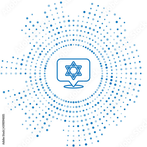 Blue line Star of David icon isolated on white background. Jewish religion symbol. Symbol of Israel. Abstract circle random dots. Vector.
