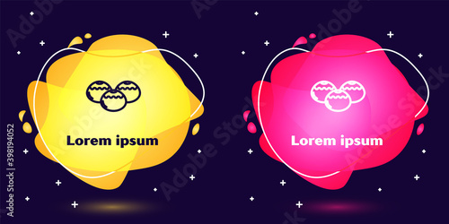 Set line Jewish sweet bakery icon isolated on blue background. Hanukkah sufganiyot. Jewish easter cake. Abstract banner with liquid shapes. Vector.