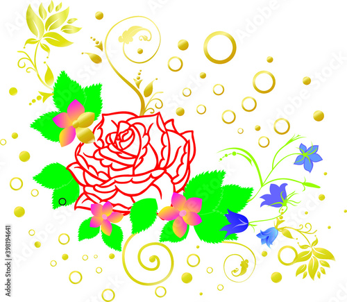 corner flower pattern.rosebud and vanilla with leaves.for decoration and decoration.vintage gift card